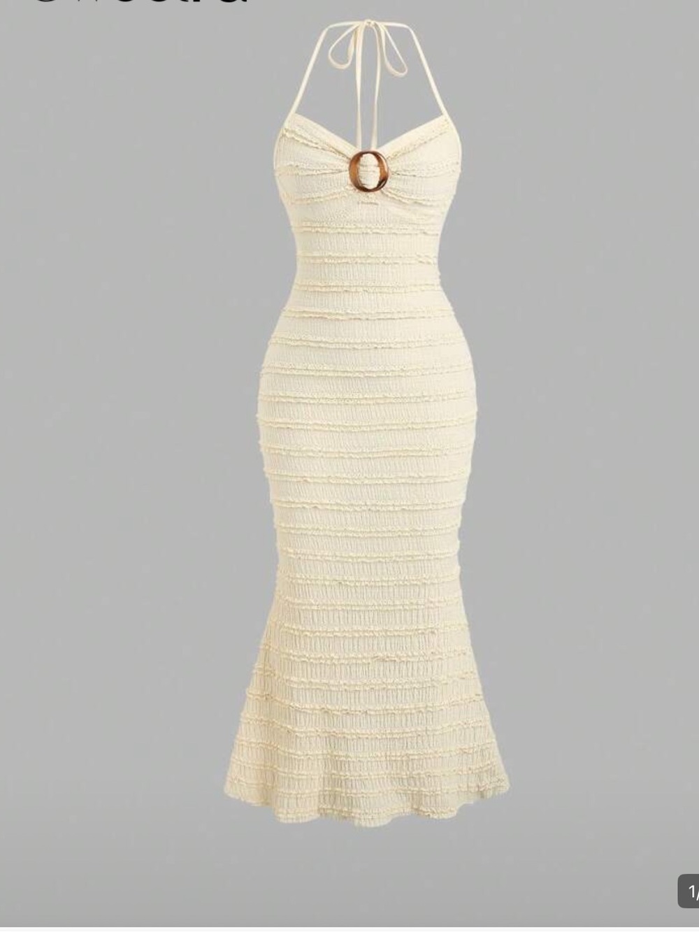 Cream Halter Midi Dress with Ring Detail